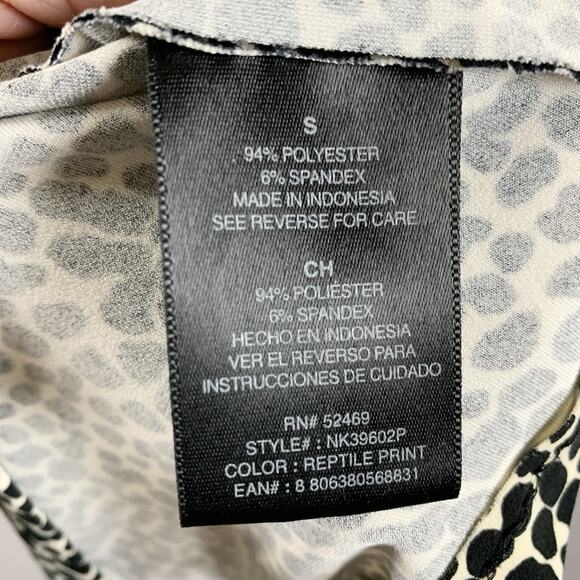 Norma Kamali Womens Reptile Print Bodycon Midi Dress Sz S Ruched Cocktail‎ Event - Picture 14 of 16